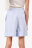 Miu Miu 2020 Light Blue Striped Cotton Cuffed Shorts Size 40