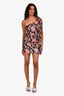 For Love & Lemons Black Pink Floral One Shoulder Mini Dress Size XS
