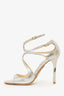 Jimmy Choo Silver Metallic Leather 'Lang' Heels Size 36.5