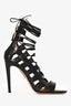 Aquazzura Black Leather 'Amazon' 105 Heels Size 36.5