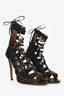 Aquazzura Black Leather 'Amazon' 105 Heels Size 36.5