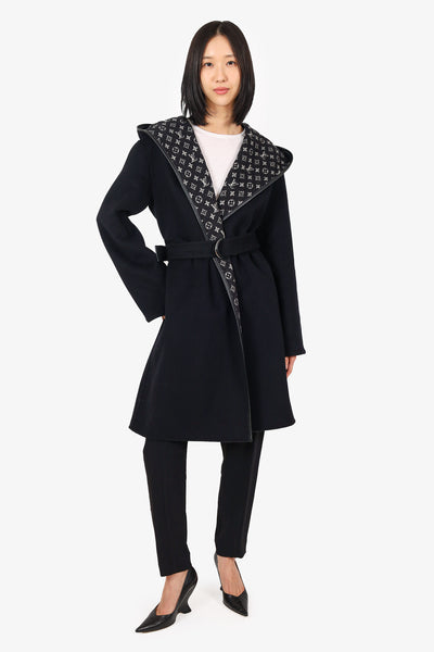 Louis Vuitton Black Wool Monogram Hooded Wrap Coat Size 34 – Mine