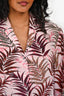 Sandro Pink Silk Leaf Pattern Short Sleeve Button Down Top Size 1