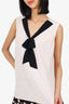 St. John White/Black Silk Bow Detail Sleeveless Top Size M