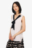 St. John White/Black Silk Bow Detail Sleeveless Top Size M