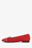 Pre-Loved Chanel™ Red Tweed Cap Toe Ballet Flats Size 36.5