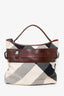 Burberry Brown Check Canvas and Leather Double Pocket Buckle Hobo Bag