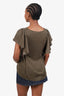 Weekend Max Mara Dark Green Ruffled Short Sleeve Top Size L