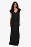 Valentino Roma Black Silk Flower Applique High Slit Gown Size 4