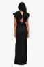 Valentino Roma Black Silk Flower Applique High Slit Gown Size 4