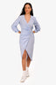Veronica Beard Blue Cotton Red/White Striped Long Sleeve Midi Dress Size 6