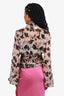 Caroline Constas Multicolor Silk Smocked Sheer Blouse Size M