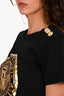 Balmain Black/Gold Cotton Logo Button Detail T-Shirt Size XS