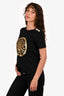 Balmain Black/Gold Cotton Logo Button Detail T-Shirt Size XS