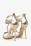 Jimmy Choo Gold Crystal Embellished Escape T-Strap Sandals Size 37.5