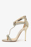 Jimmy Choo Gold Crystal Embellished Escape T-Strap Sandals Size 37.5