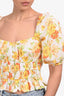 Faithfull The Brand Orange/White Floral Cropped Puff Sleeve Top Size 6