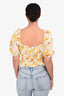 Faithfull The Brand Orange/White Floral Cropped Puff Sleeve Top Size 6