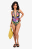 Camilla Black/Multicolour Floral Print Halter Neck One Piece Bodysuit Size XL