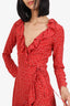 Réalisation Par Red/White Silk Star Print Ruffled Wrap Dress Size XS