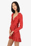 Réalisation Par Red/White Silk Star Print Ruffled Wrap Dress Size XS