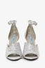 Prada Metallic Silver Crystal Embellished Strappy Heeled Sandals Size 35.5