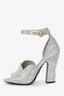 Prada Metallic Silver Crystal Embellished Strappy Heeled Sandals Size 35.5