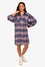 Isabel Marant Etoile Purple/ Teal Plaid Cotton Printed 'Britany' Shirt Dress Size 38