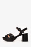 Prada Black Croc Embossed Leather Platform Sandals Size 35.5