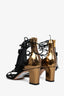 Jimmy Choo Black/ Gold Strappy Tassle Block Heels Size 37.5