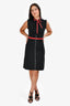 Gucci Black Ruffle Web Trimmed Zip-Down Mini Dress Size XS