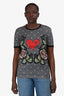 Dolce & Gabbana Grey Polka Dot Rose Print T-Shirt Size 44