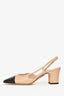 Pre-Loved Chanel™ Beige/Black Leather Slingback Heels Size 39