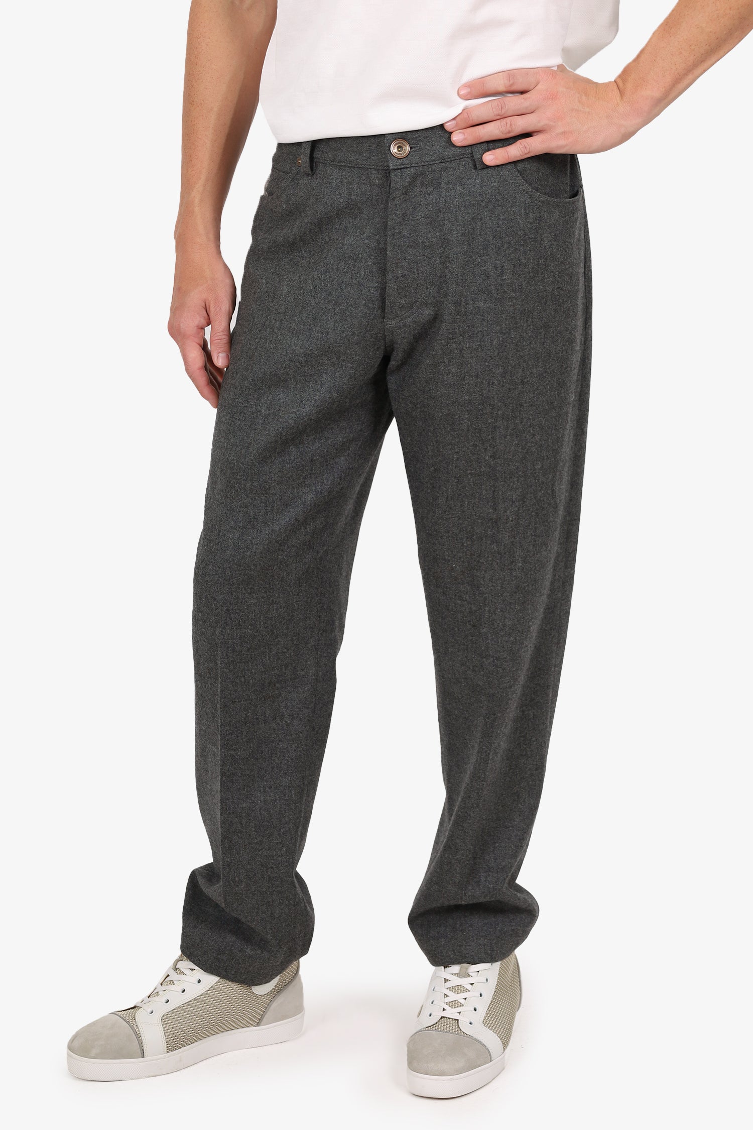 Brunello Cucinelli Dark Grey Wool Straight Leg Trousers Size 52