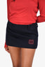 Miu Miu 2024 Navy Blue Wool/Cashmere Logo Mini Skirt Size 38