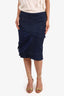 Gucci Navy Silk Asymmetrical Ruched Tiered Mini Skirt Size 40