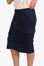 Gucci Navy Silk Asymmetrical Ruched Tiered Mini Skirt Size 40