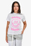 Ganni White/Pink Cotton Hotel Smiley T-Shirt Size XS