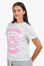 Ganni White/Pink Cotton Hotel Smiley T-Shirt Size XS