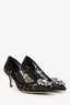 Dolce & Gabbana Black Lace Crystal Flower Heels Size 37.5
