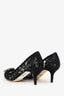 Dolce & Gabbana Black Lace Crystal Flower Heels Size 37.5