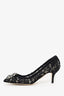 Dolce & Gabbana Black Lace Crystal Flower Heels Size 37.5