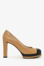 Pre-Loved Chanel™ Beige/Black Leather Cap Toe Platform Heels Size 39