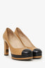 Pre-Loved Chanel™ Beige/Black Leather Cap Toe Platform Heels Size 39