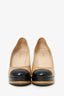 Pre-Loved Chanel™ Beige/Black Leather Cap Toe Platform Heels Size 39