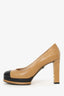 Pre-Loved Chanel™ Beige/Black Leather Cap Toe Platform Heels Size 39