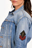 Saint Laurent Blue Denim Logo Patched Cropped Jacket Size XS