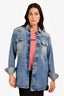 Off-White Blue Denim Logo Printed Oversize Jacket Size S