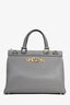 Gucci Grey Grained Leather Interlocking G Horsebit Zumi Medium Tote with Strap