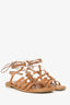 Stuart Weitzman Goldie Pearly Leather Ankle-Tie Flat Sandal Size 7